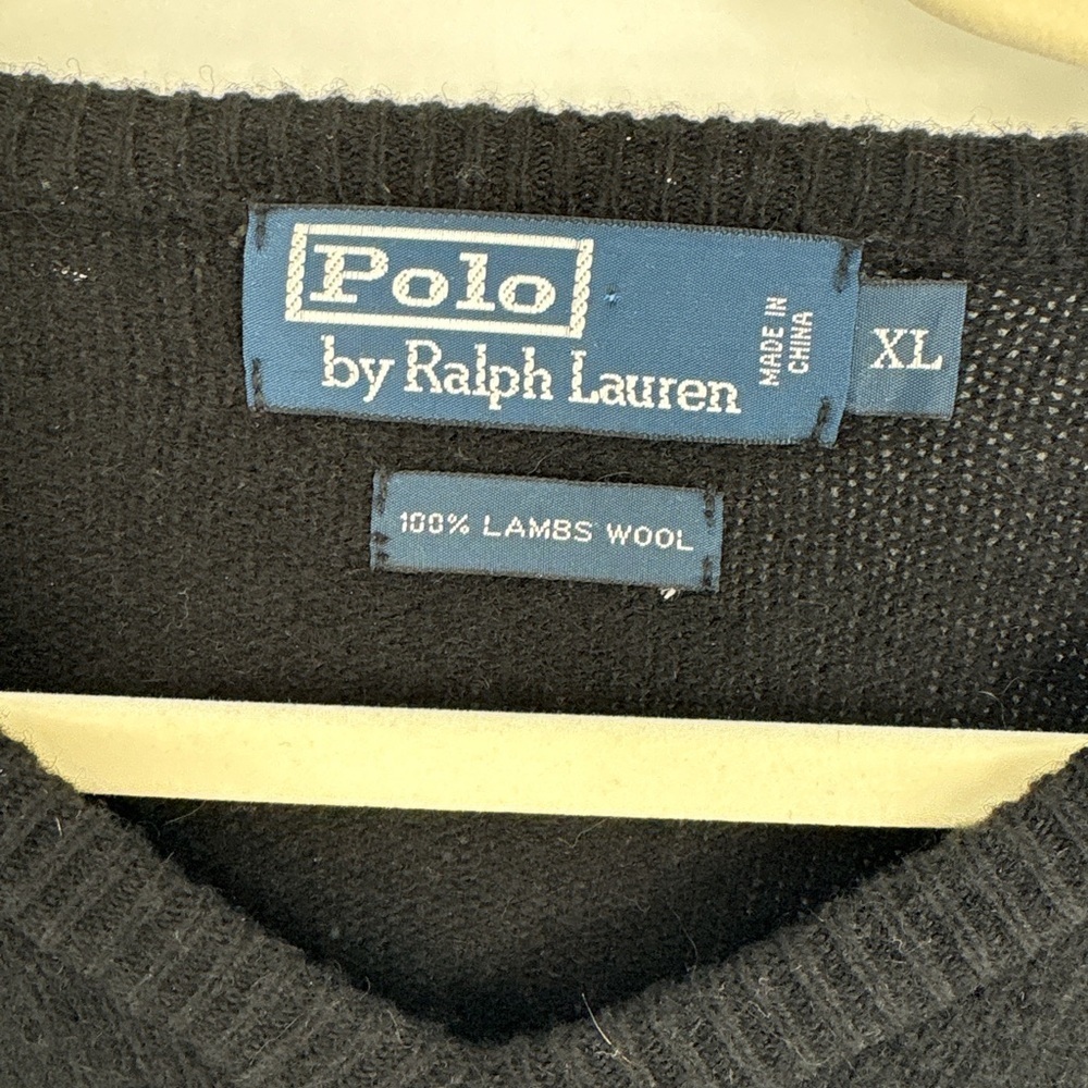 Polo by Ralph Lauren Black V-Neck Sweater with Purple Logo - Picture 3 of 10